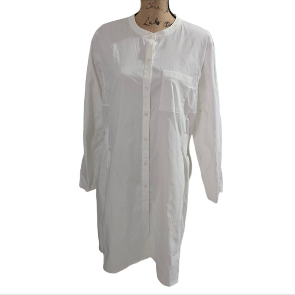 ATHLETA white poplin button down front PERFORMANCE shirt Dress size Xlarge new‎